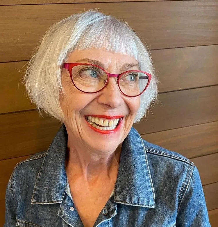 french bob with bangs for women over 70 with glasses