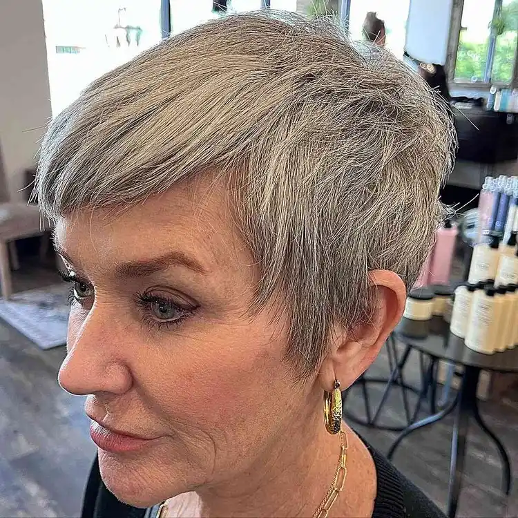 french pixie salt and pepper hairstyle mature women