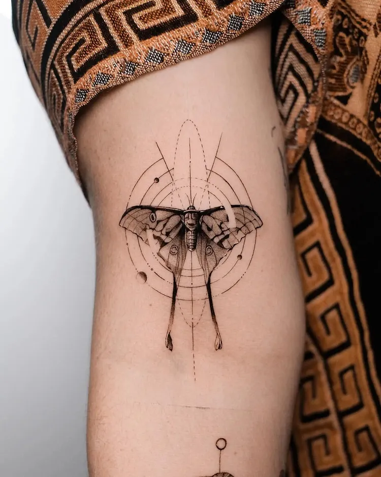 geometric moth tattoo design