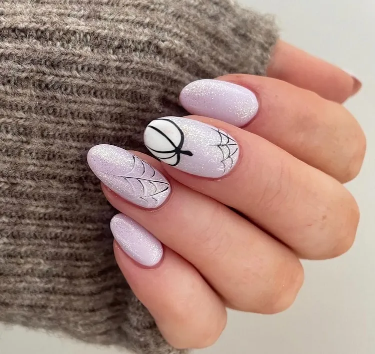 glitter lavender chrome pumpkin nails