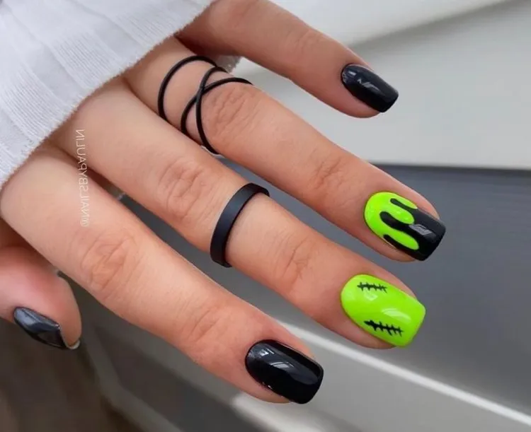 green black short halloween nails