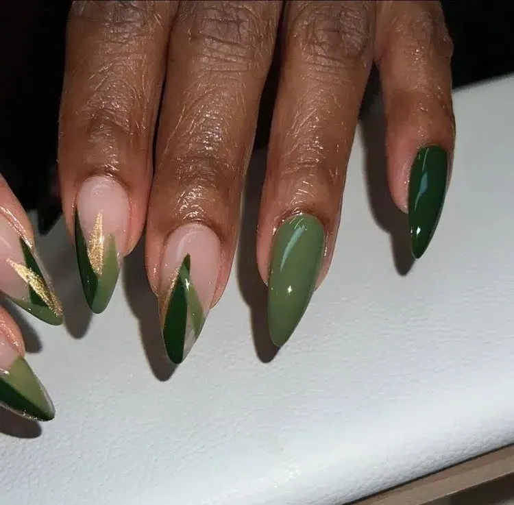 green nail art ideas for long stiletto nails fall 2023 trends