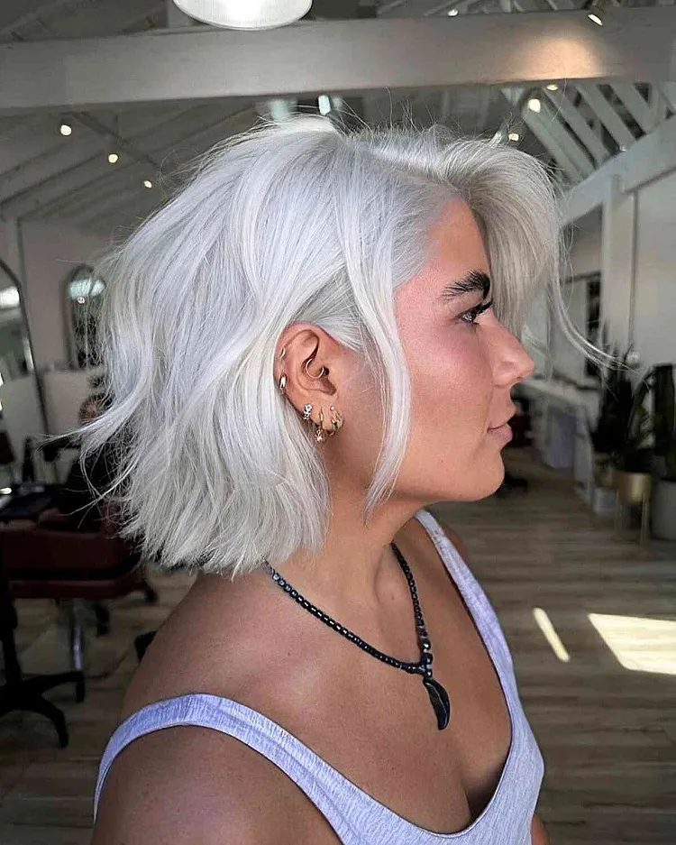 grey platinum blonde tones bob haircut