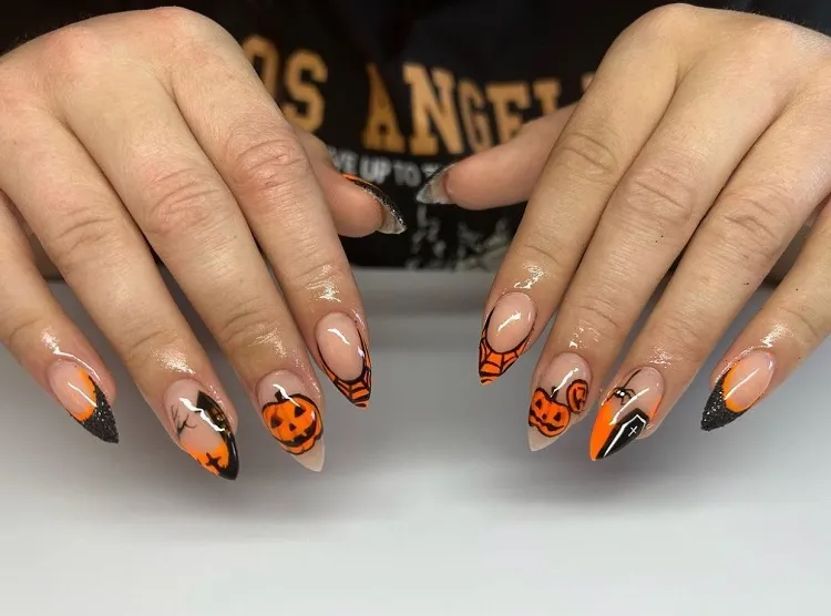 halloween pumpkin nails 2023 short almond shaped