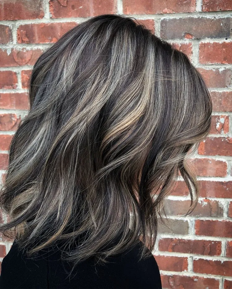 how to cover grey hair with highlights on dark hair for older ladies
