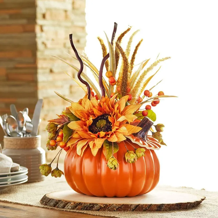 how to make a floral arrangement in a pumpkin (1)