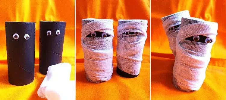 how to make a mummy for halloween with toilet paper rolls