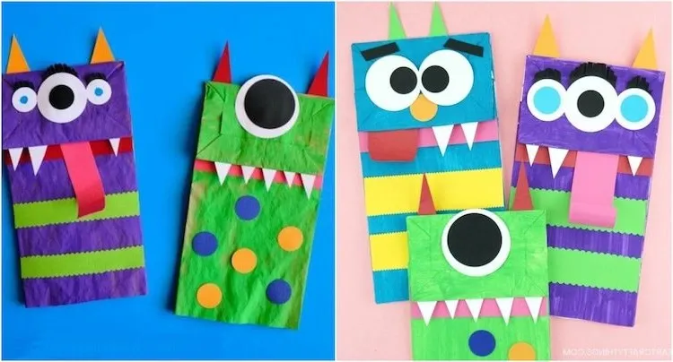 how to make paper bag monster dolls for halloween kids craft