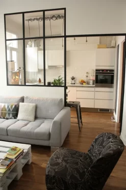 ideas design small apartment long length narrow semi open kitchen with glass roof living room