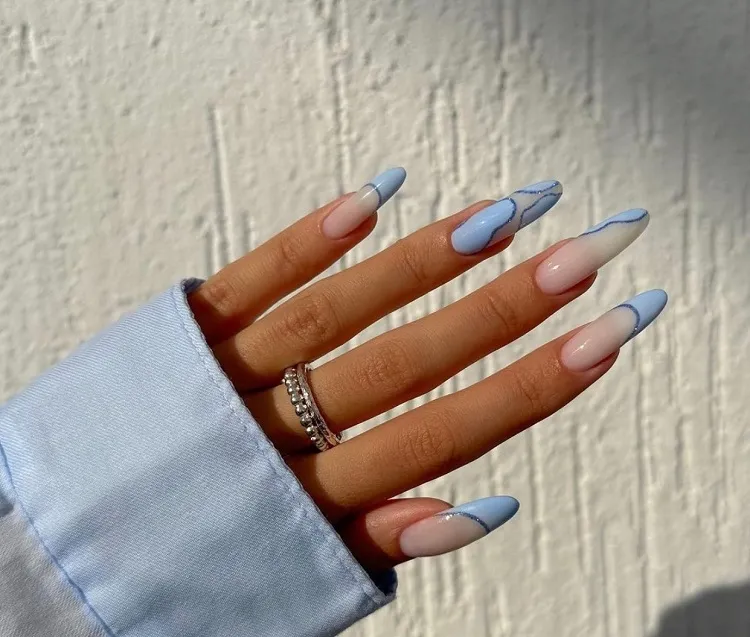 light blue almond shaped nail color 2023 fall