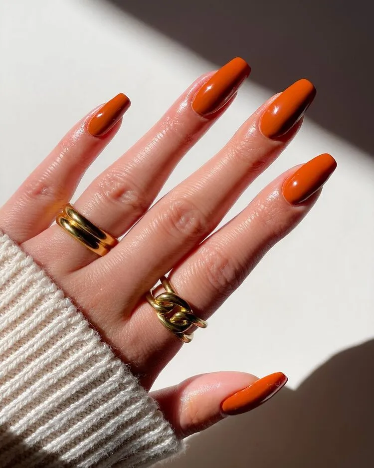long square burnt orange fall manicure