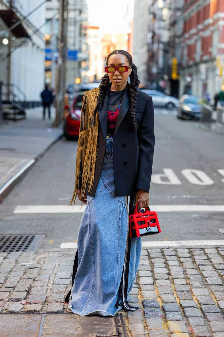 madelyn cline long jean skirt new york fashion trend 2023