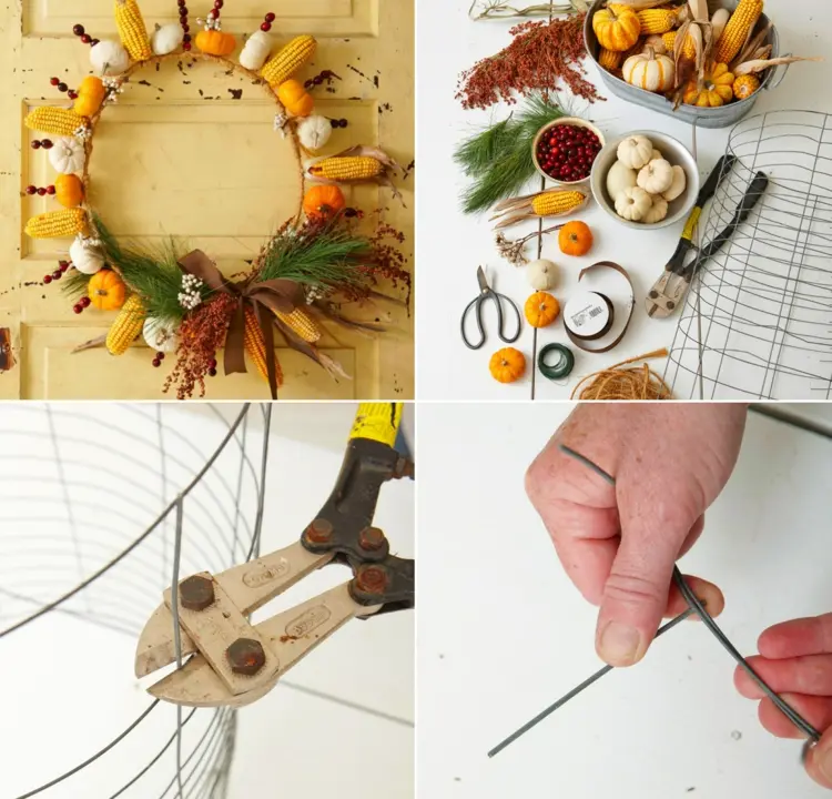 make your own autumn wreath with natural materials from mesh wire a blank