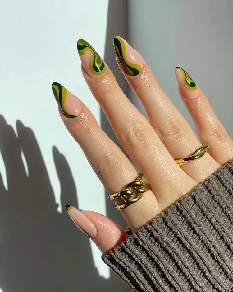 manicure fall winter 2023 2024 green nail art idea abstract swirl nails