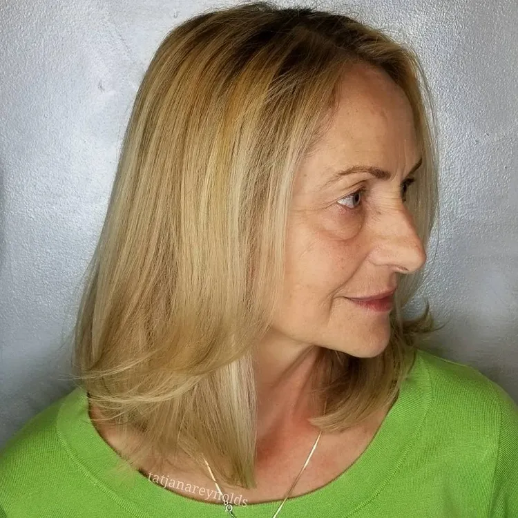 medium length cut for fine blonde hair for older women