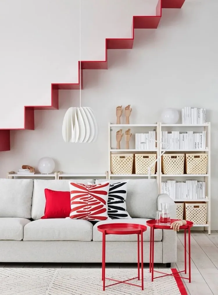 modern colour splashes with furniture and decorations in red for living rooms with minimalist design