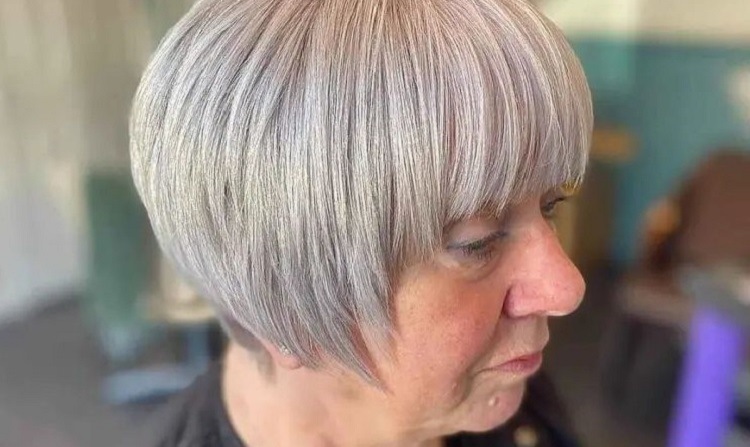 modern short bowl cut for women over 60 wear in fall 2023 hairstyle trends