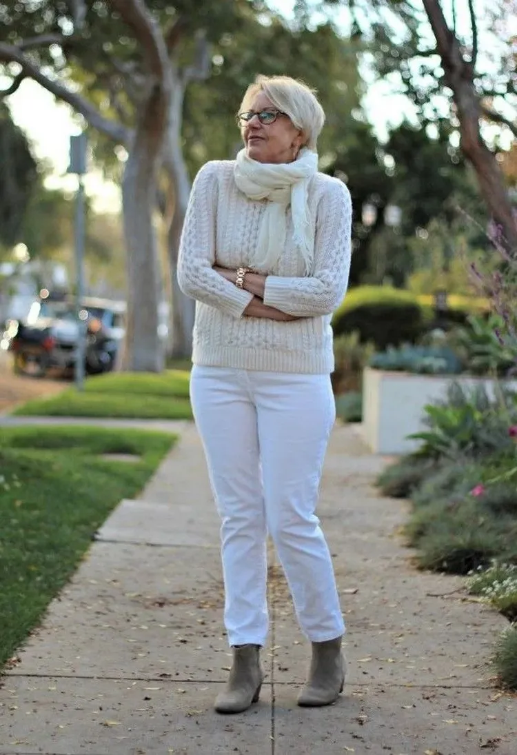monochrome fall outfits for 60 year old woman