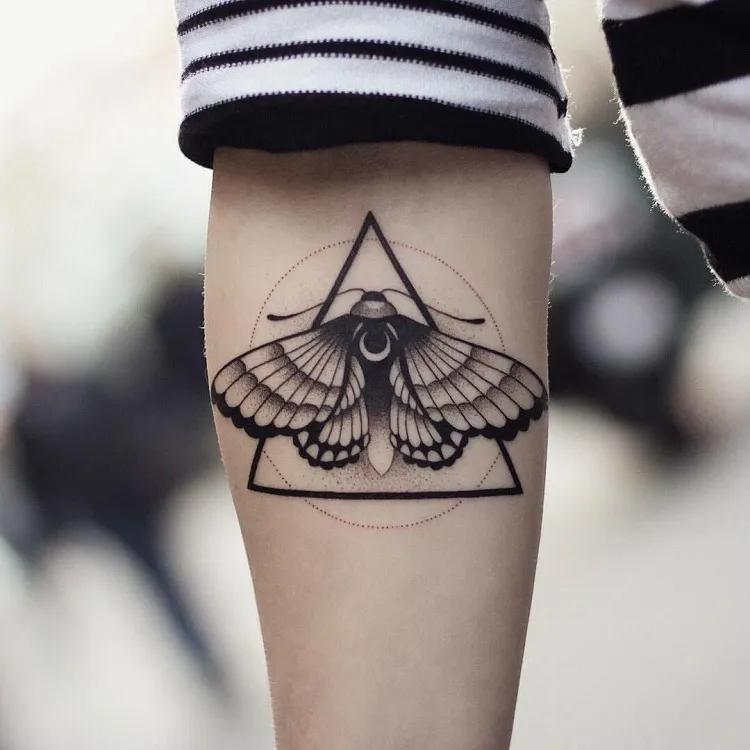 moth and triangle tattoo