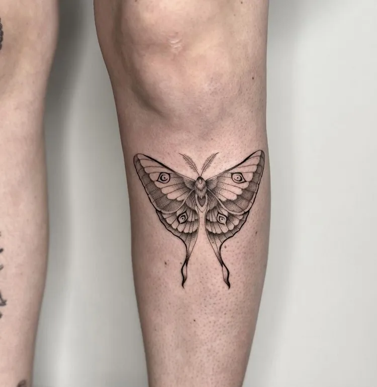 moth leg tattoo design idea