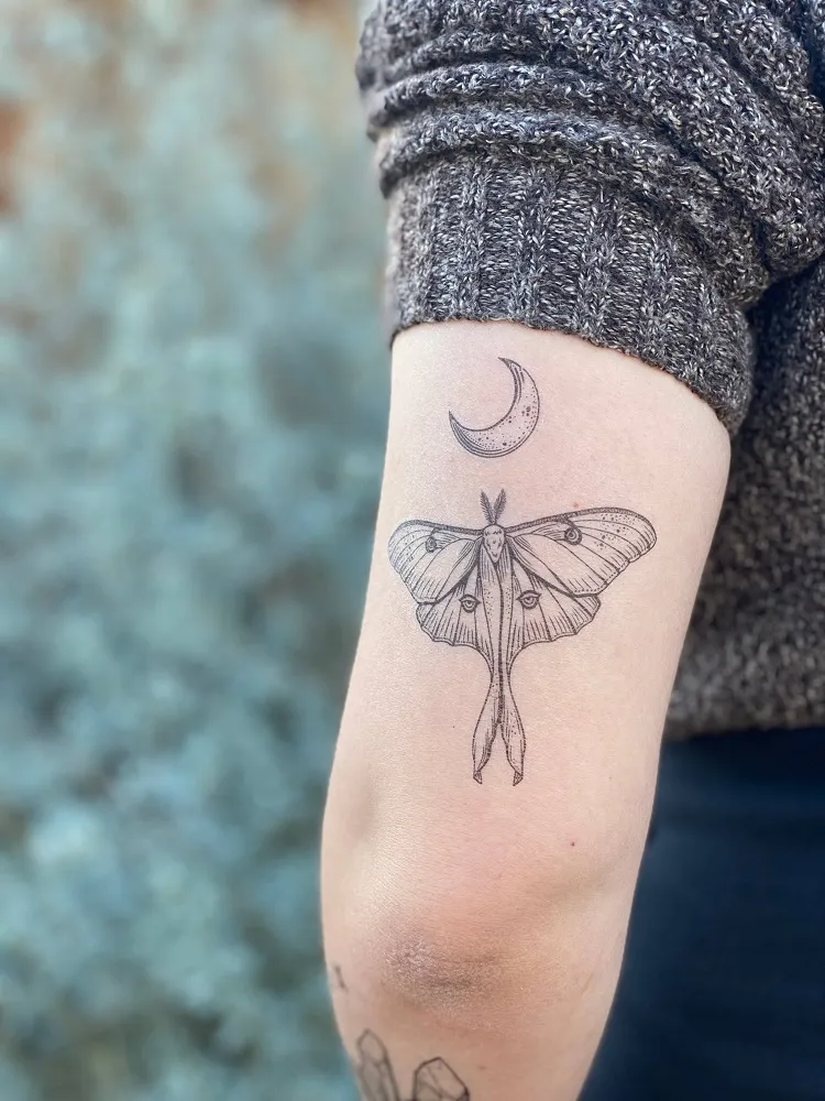 moth with moon tattoo design 2023