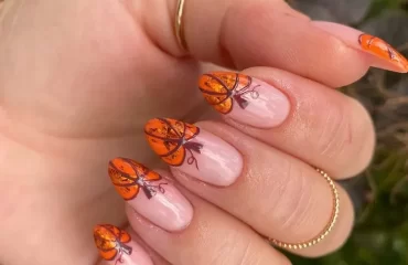 orange pumpkin french tip nails