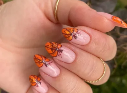 orange pumpkin french tip nails