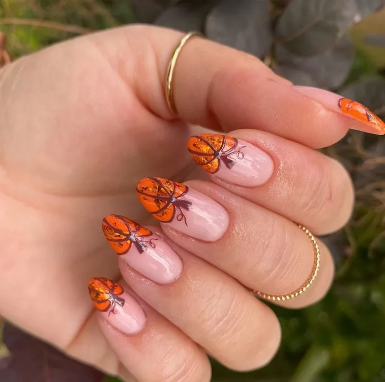 orange pumpkin french tip nails