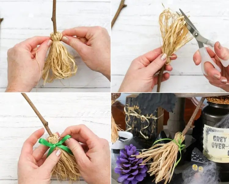out of raffia one broom shape and tie it to a stick