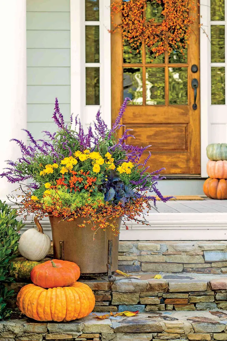 outdoor fall decoration fall planters ideas