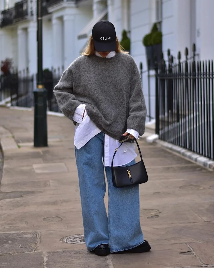 oversized shirt baggy sweater blue puddle jeans