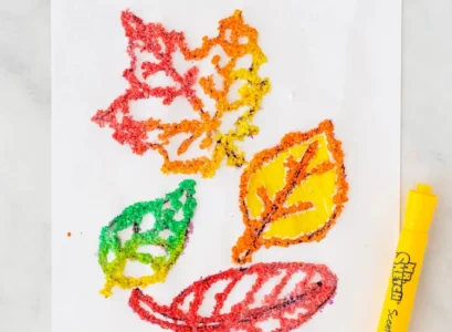 painting fall leaves with salt for kids