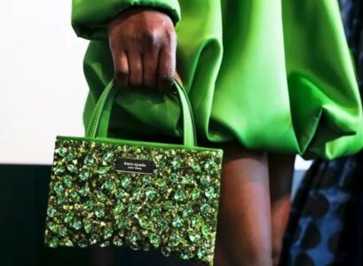 pantone color fall 2023 kate spade green new york fashion week sequins bag