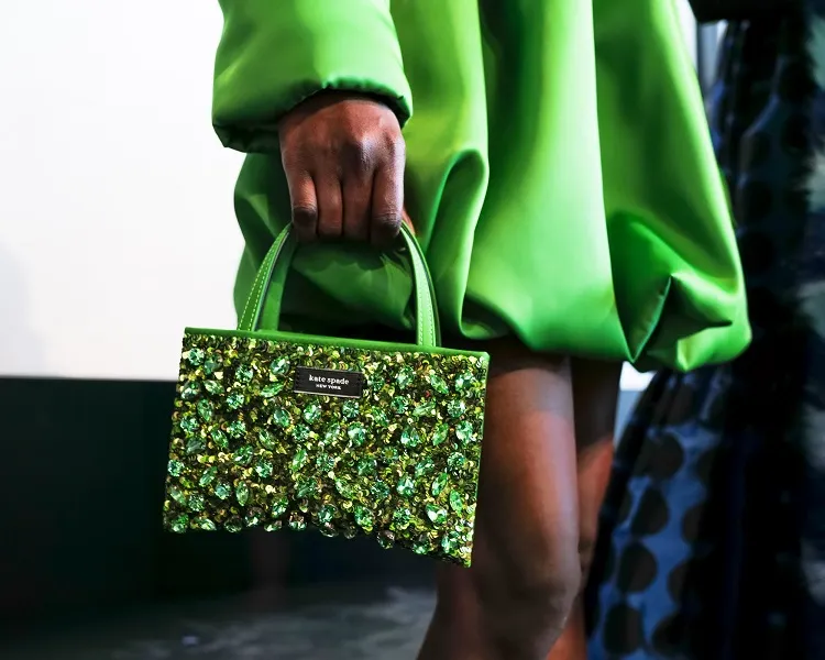 pantone color fall 2023 kate spade green new york fashion week sequins bag