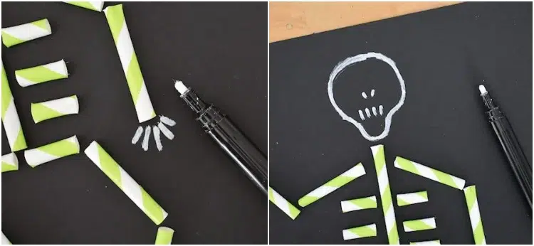 paper straws halloween crafts for kids skeletons hand skull