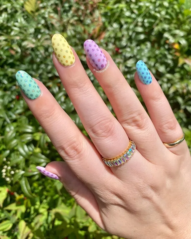 pastel coloured dot nails