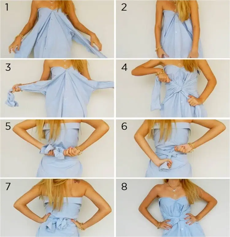 photo tutorial upcycling old shirt into trendy bare shoulder dress