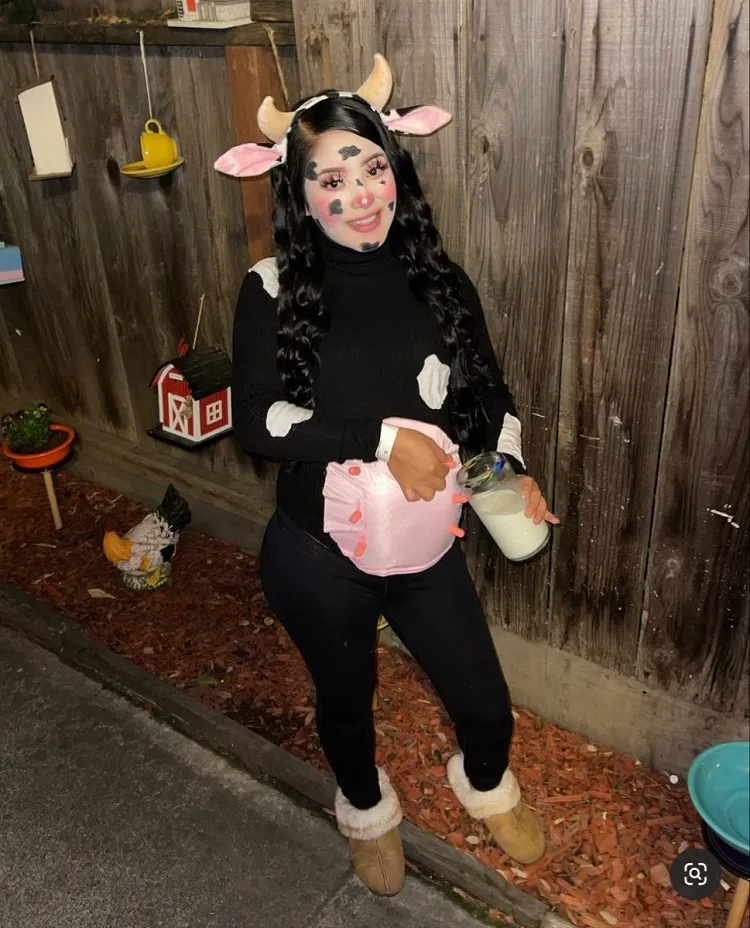 pregnant woman maternity halloween costume cow suit