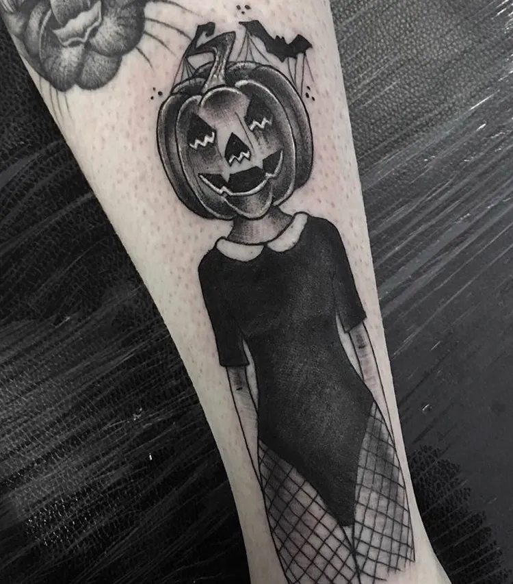 pumpkin girl halloween tattoo