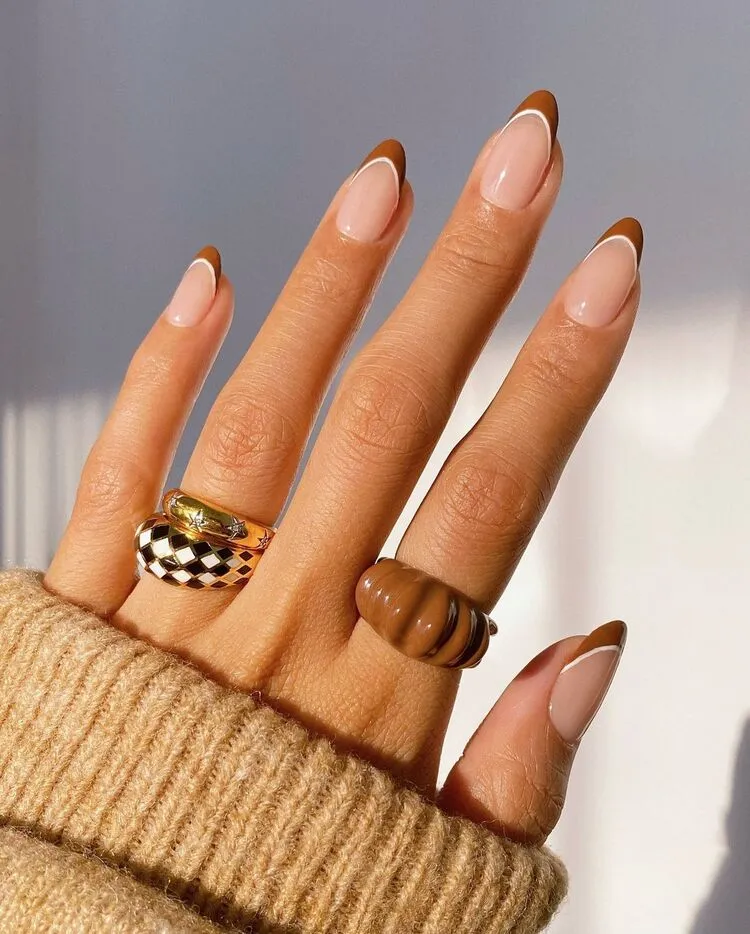 pumpkin spice french manicure design fall nails 2023