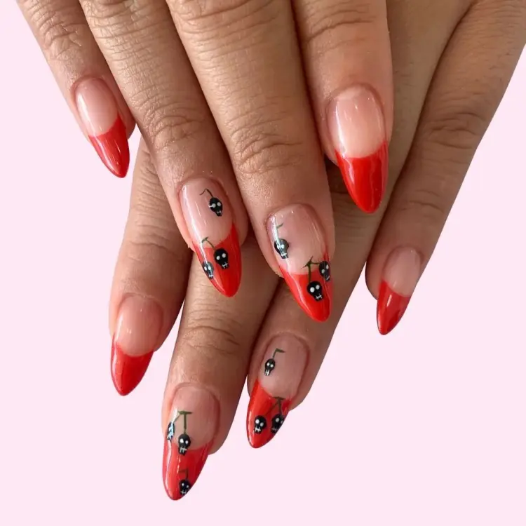 red french tips halloween nails 2023