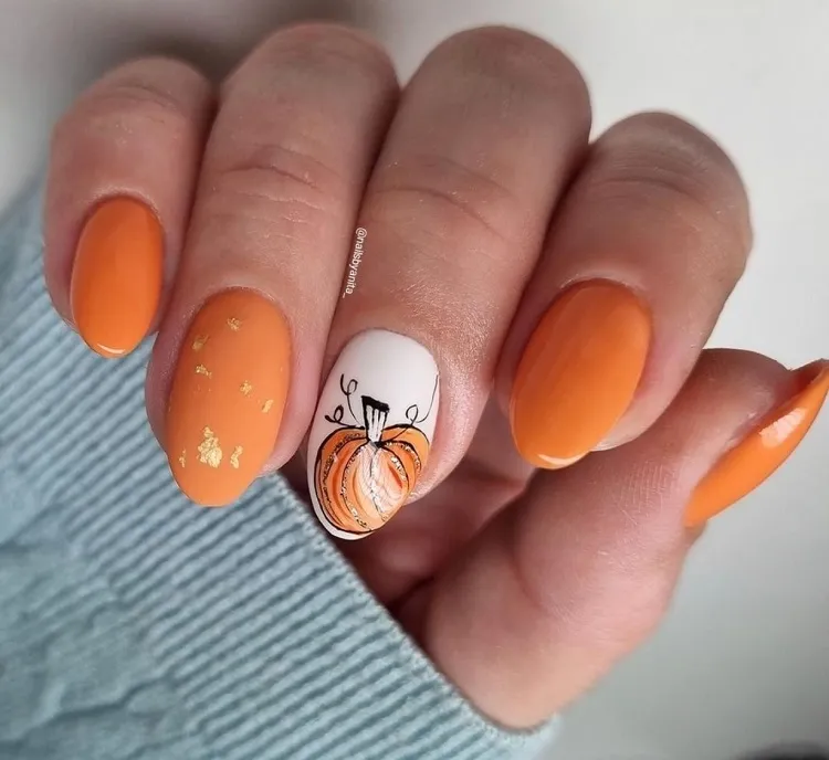short almond pumpkin nails