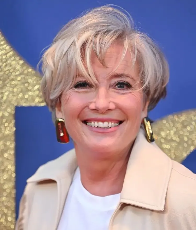 short modern bowl cut for 60 year old woman feathery look