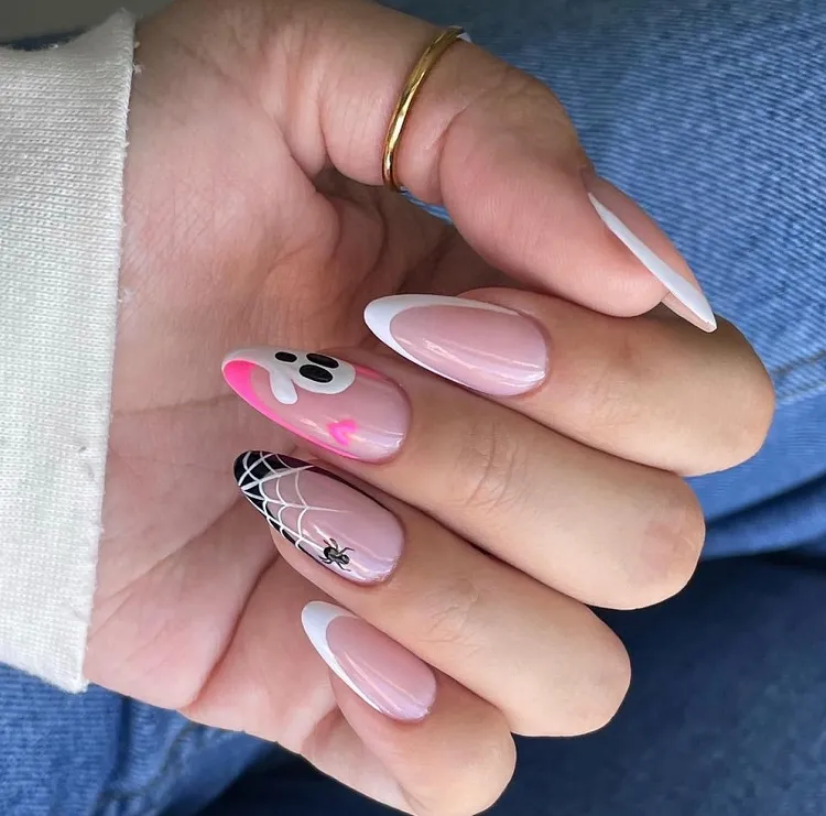 simple halloween nails with pink