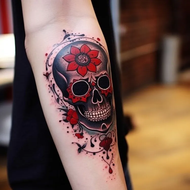 Black and Gray, American Traditional, Skull tattoo by