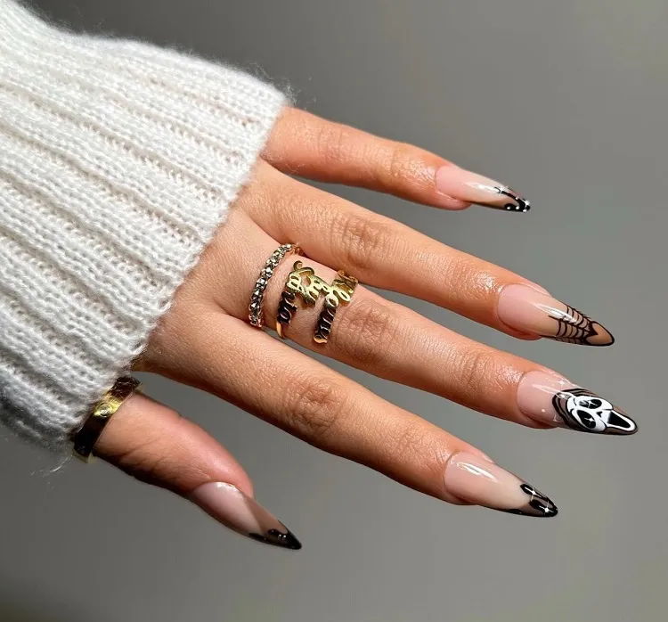 spooky french tip nails with brown for women over 50