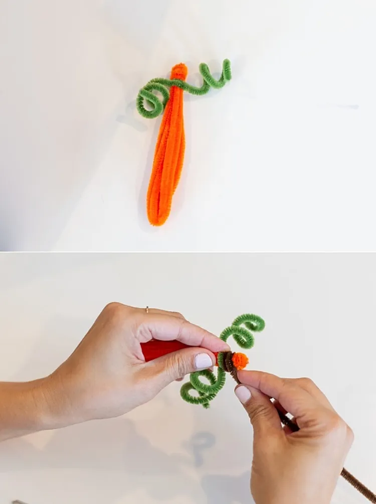 step 3 making pipe cleaner pumpkin garland kids halloween crafts