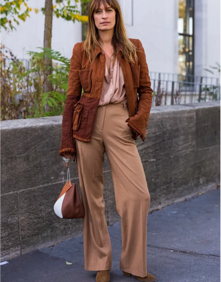 styling dress pants after 50 years woman trench fall 2023