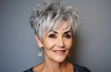 trendy pixie haircut for older women with gray hair