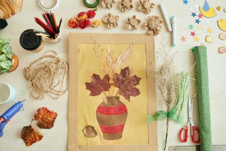 vase fall picture dried leaves crafts